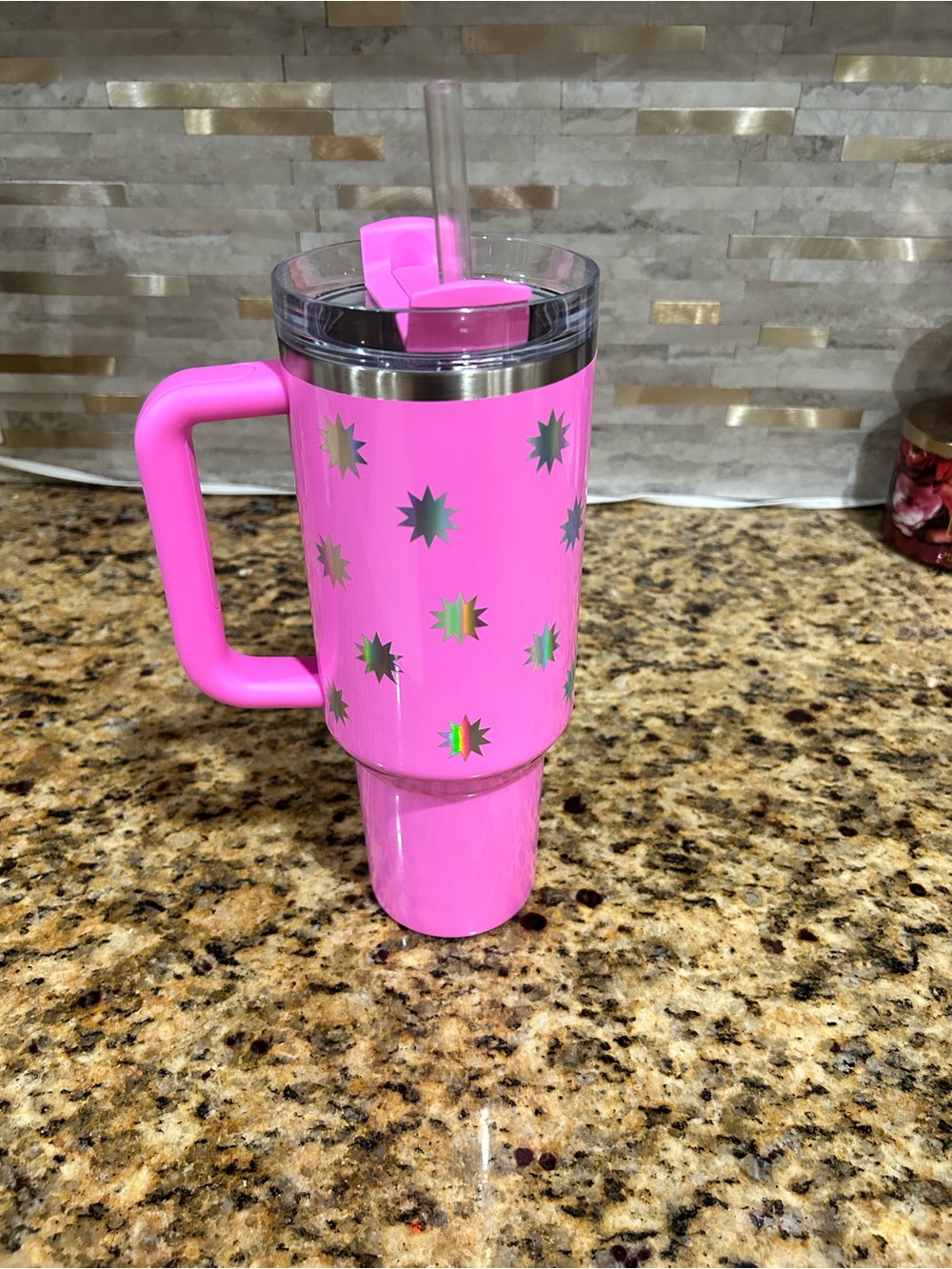 Stanley Pink Popsicle Starburst Stainless Travel Tumbler with Handle and Straw